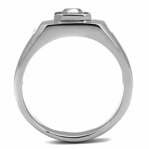 Stainless Steel CZ Square Bezel Side Accent Mens Ring view 7