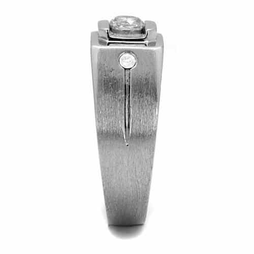 Stainless Steel CZ Square Bezel Side Accent Mens Ring view 8