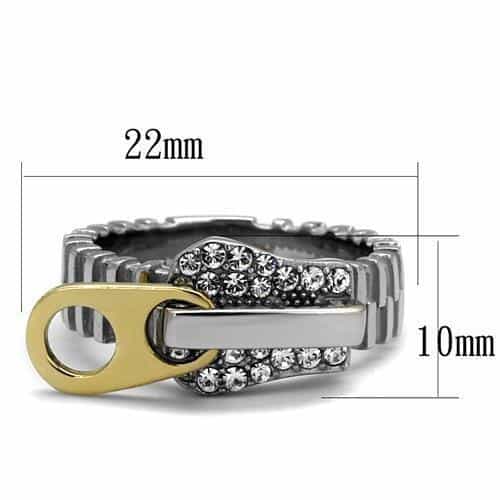 Stainless Steel Two Tone Gold CZ Zipper Gear Wide Ring view 2