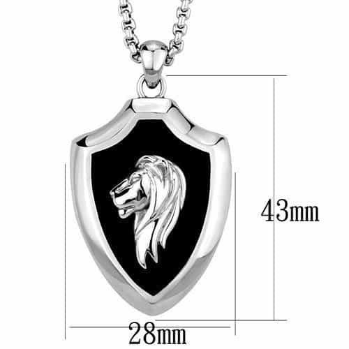 Stainless Steel Lion Head Black Enamel Shield Pendant view 2