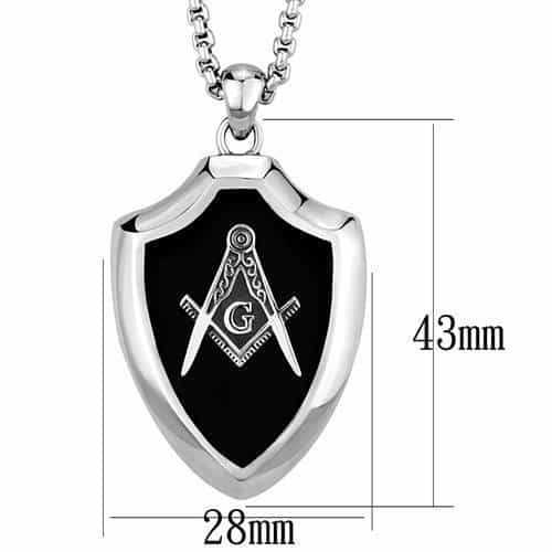 Stainless Steel Masonic Square Compass Black Enamel Pendant view 2