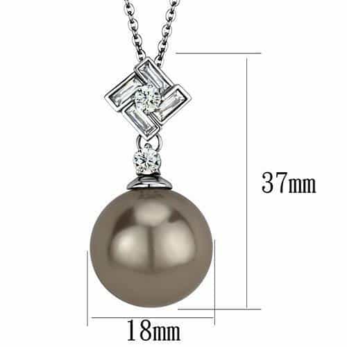 Stainless Steel CZ Square Geometric Drop Gray Pearl Pendant view 2