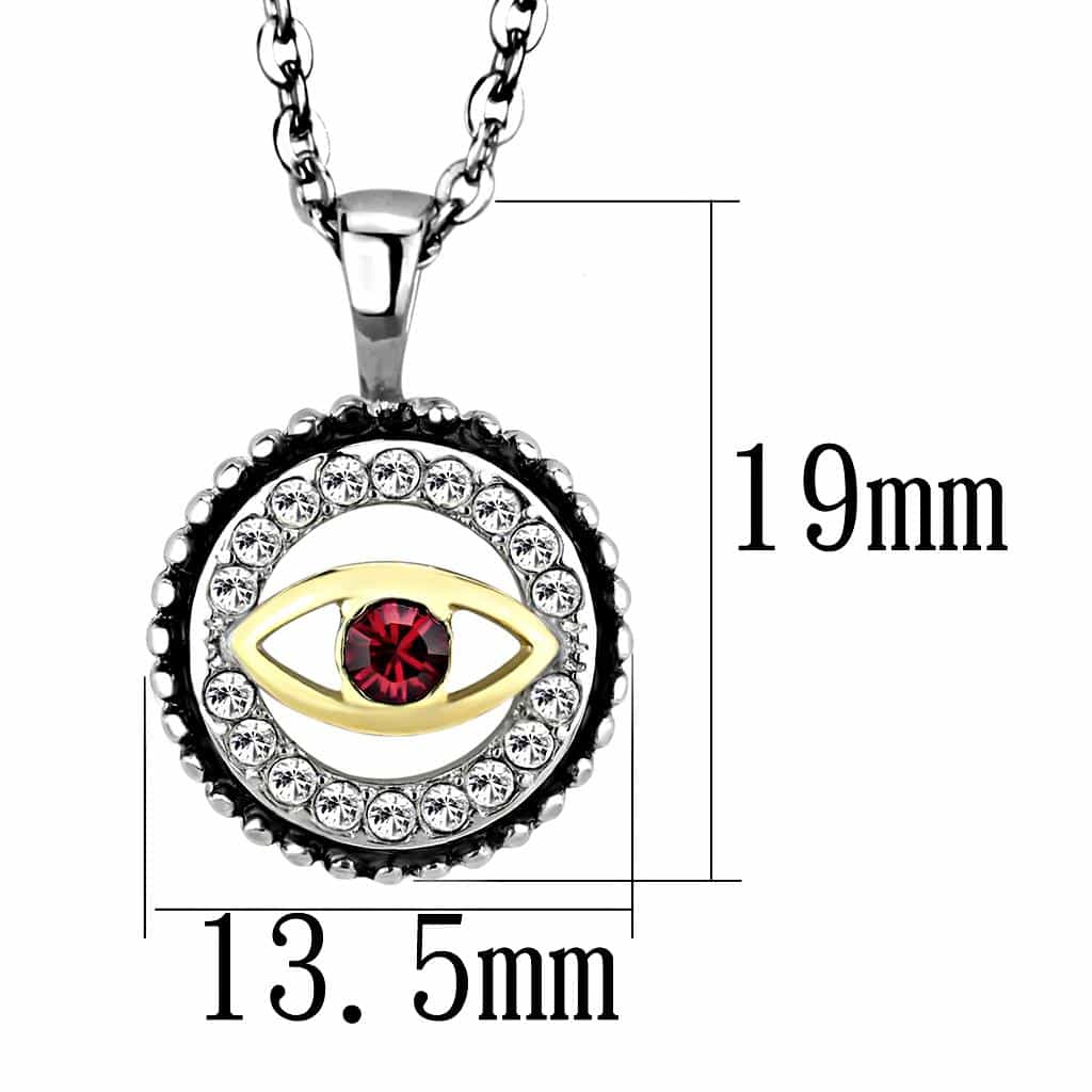 Stainless Steel Evil Eye Red CZ Round Halo Pendant view 5