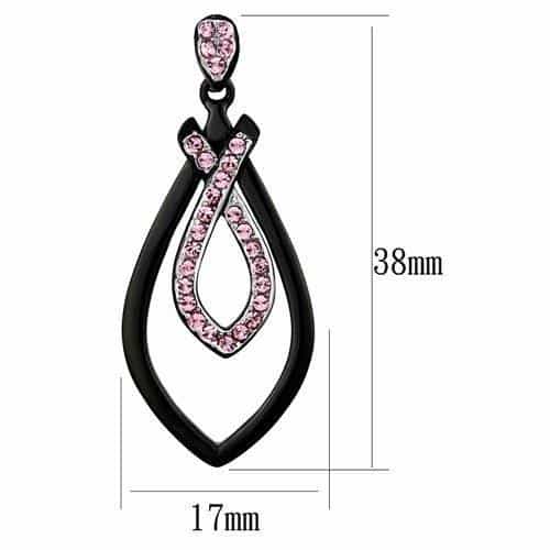Stainless Steel Black IP Pink CZ Teardrop Marquise Drop Earrings view 2