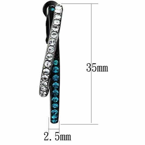 Stainless Steel Black IP Blue Aqua Clear CZ Bar Long Earrings view 2
