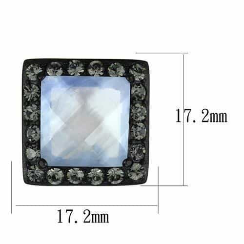 Stainless Steel Black IP Moonstone Square CZ Halo Stud Earrings view 2