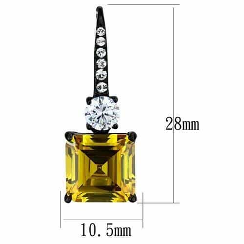 Stainless Steel Black IP Yellow Citrine Emerald Cut CZ Earrings view 2