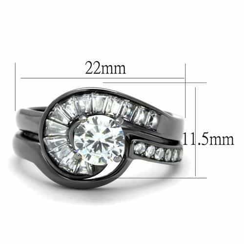 Stainless Steel Dark Gunmetal CZ Round Baguette Channel Ring view 6