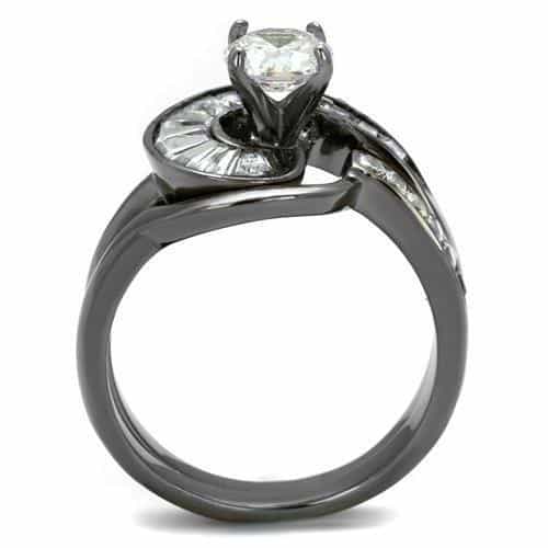 Stainless Steel Dark Gunmetal CZ Round Baguette Channel Ring view 7