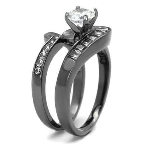 Stainless Steel Dark Gunmetal CZ Round Baguette Channel Ring view 8