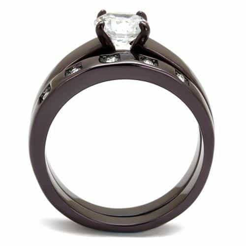 Stainless Steel Coffee Brown CZ Round Solitaire Channel Ring view 3