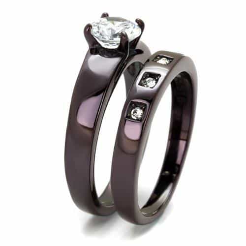 Stainless Steel Coffee Brown CZ Round Solitaire Channel Ring view 10