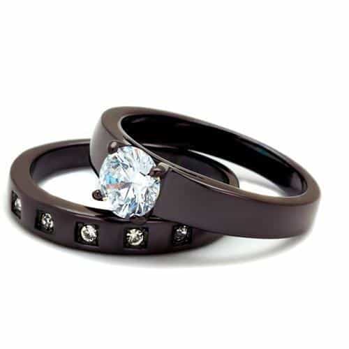 Stainless Steel Coffee Brown CZ Round Solitaire Channel Ring view 9