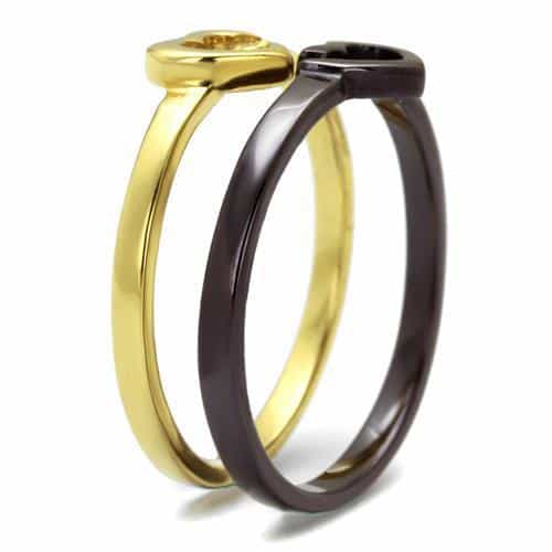 Stainless Steel Two Tone Gold Dark Heart Open Bypass Ring view 4