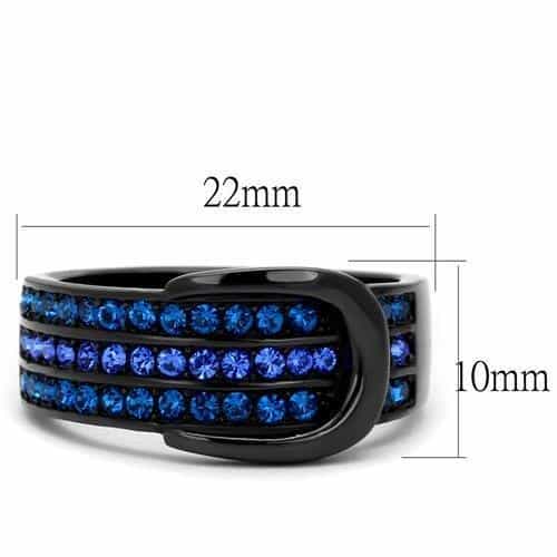 Stainless Steel Black IP Blue Sapphire Crystal Stripe Wide Ring view 6