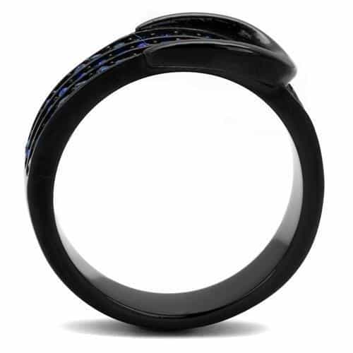 Stainless Steel Black IP Blue Sapphire Crystal Stripe Wide Ring view 7