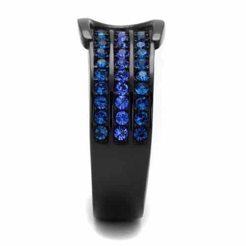 Stainless Steel Black IP Blue Sapphire Crystal Stripe Wide Ring view 8