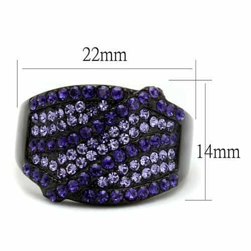 Stainless Steel Black IP Purple Lavender Crystal Fan Dome Ring view 2