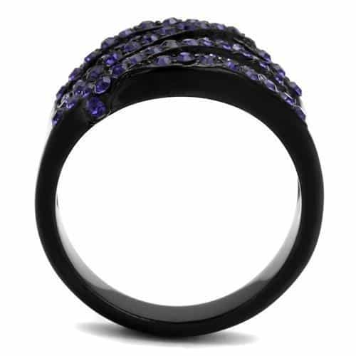 Stainless Steel Black IP Purple Lavender Crystal Fan Dome Ring view 7
