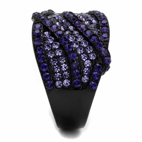 Stainless Steel Black IP Purple Lavender Crystal Fan Dome Ring view 8