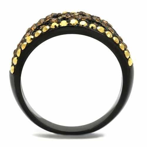 Stainless Steel Black IP Champagne Topaz Crystal Pave Dome Ring view 7