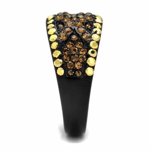 Stainless Steel Black IP Champagne Topaz Crystal Pave Dome Ring view 4