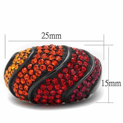 Stainless Steel Black IP Orange Red Crystal Gradient Dome Ring view 2