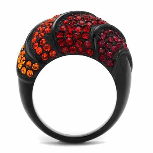 Stainless Steel Black IP Orange Red Crystal Gradient Dome Ring view 3