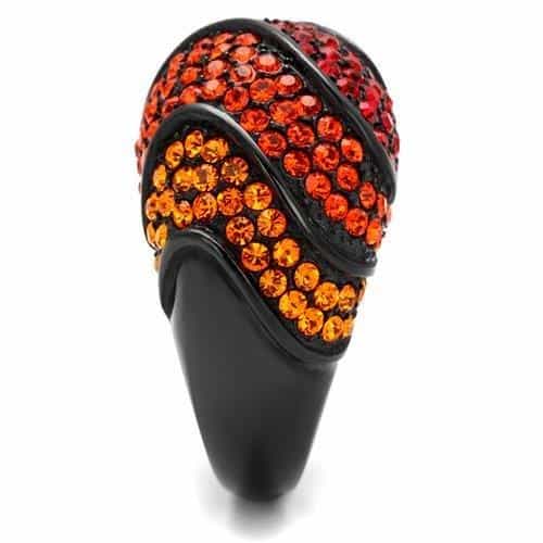 Stainless Steel Black IP Orange Red Crystal Gradient Dome Ring view 4