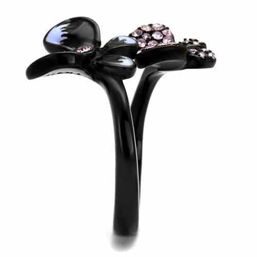 Stainless Steel Black IP Pink Lavender Crystal Butterfly Ring view 8