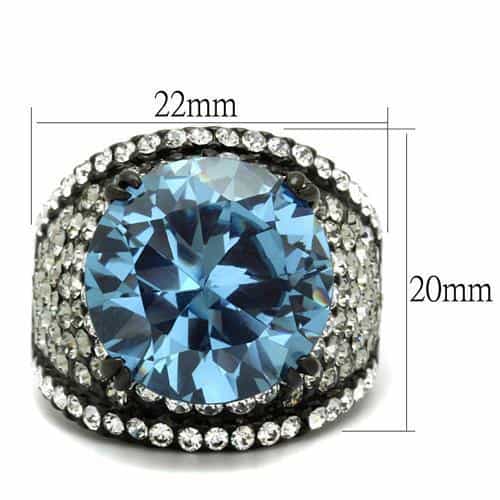 Stainless Steel Black IP Aquamarine Blue Round CZ Pave Ring view 6