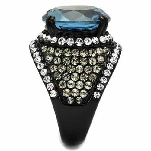 Stainless Steel Black IP Aquamarine Blue Round CZ Pave Ring view 4