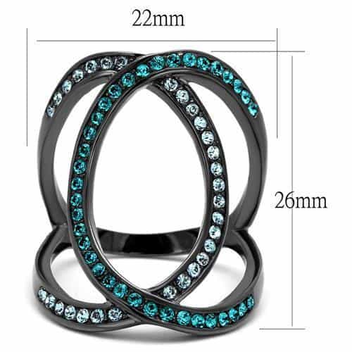 Stainless Steel Black IP Blue Zircon Teal Crystal Ring view 6