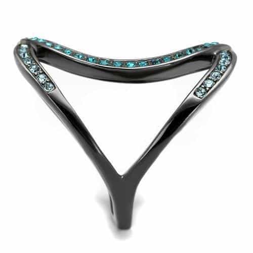 Stainless Steel Black IP Blue Zircon Teal Crystal Ring view 4