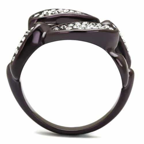 Stainless Steel Coffee Brown IP CZ Pave Crossover Ring view 7