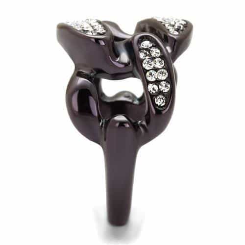 Stainless Steel Coffee Brown IP CZ Pave Crossover Ring view 4