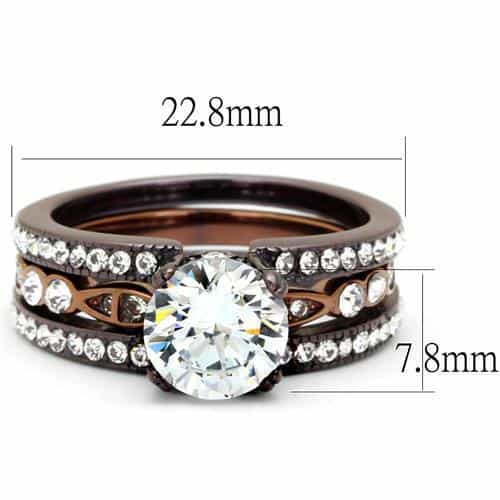 Stainless Steel Coffee Brown CZ Round Solitaire Pave Bridal Ring view 6