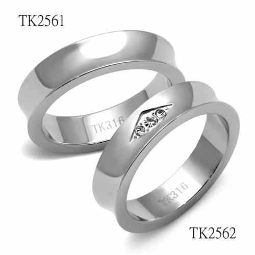 Stainless Steel Polished CZ Trio Bezel Accent Ring view 8