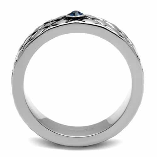 Stainless Steel Black IP Crosshatch Texture Blue Sapphire CZ Ring view 9