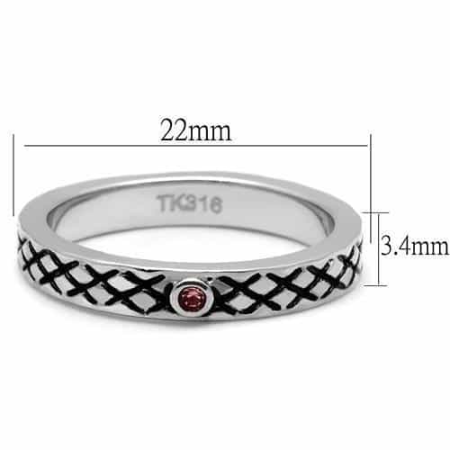 Stainless Steel Crosshatch Texture Pink CZ Accent Ring view 7