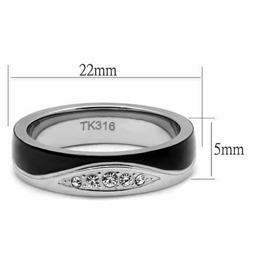 Stainless Steel Black Enamel Inlay CZ Channel Accent Ring view 7