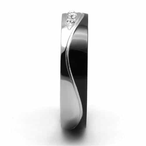 Stainless Steel Black Enamel Inlay CZ Channel Accent Ring view 10