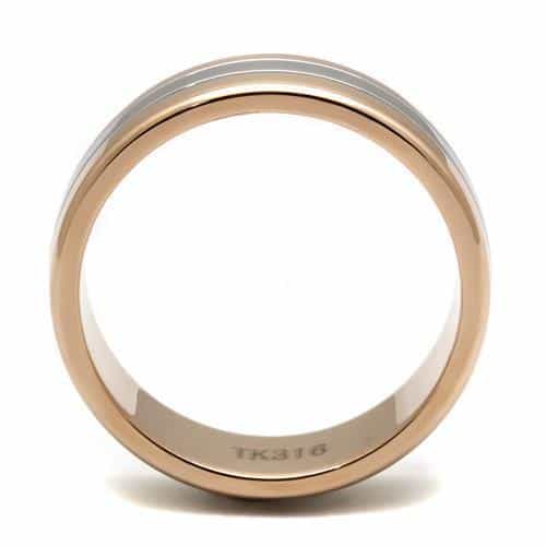 Stainless Steel Rose Gold IP Two Tone Brushed Ring view 9