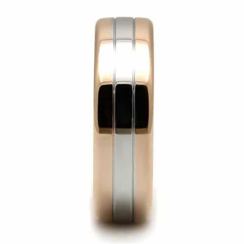 Stainless Steel Rose Gold IP Two Tone Brushed Ring view 10
