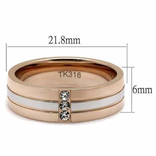 Stainless Steel Rose Gold IP CZ Triple Bezel Groove Accent Ring view 7