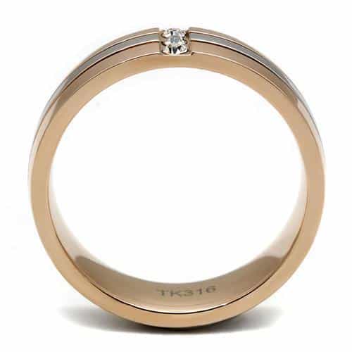 Stainless Steel Rose Gold IP CZ Triple Bezel Groove Accent Ring view 9