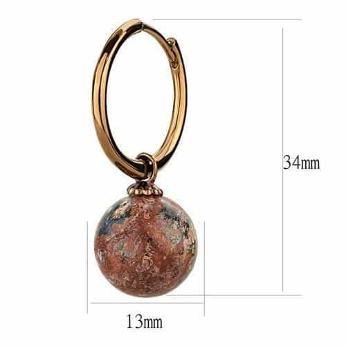 Stainless Steel Rose Gold IP Leopard Jasper Ball Hoop Earrings view 2