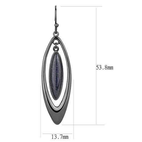 Stainless Steel Black IP Blue Goldstone Marquise Double Earrings view 2