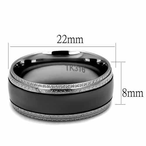Stainless Steel Black IP Diamond Texture Edge Wide Ring view 2
