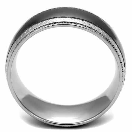 Stainless Steel Black IP Diamond Texture Edge Wide Ring view 7